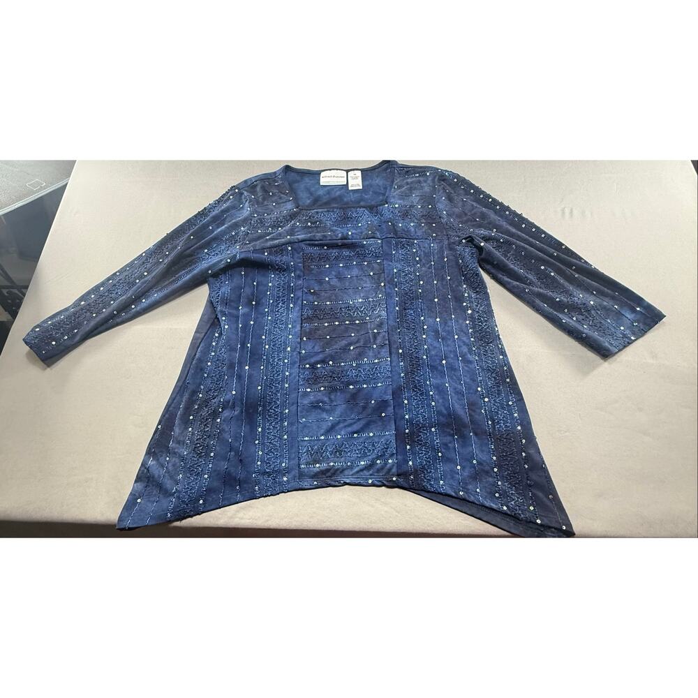 Alfred Dunner Petite Medium Navy Blue Sequin Embellished Tunic Blouse Top